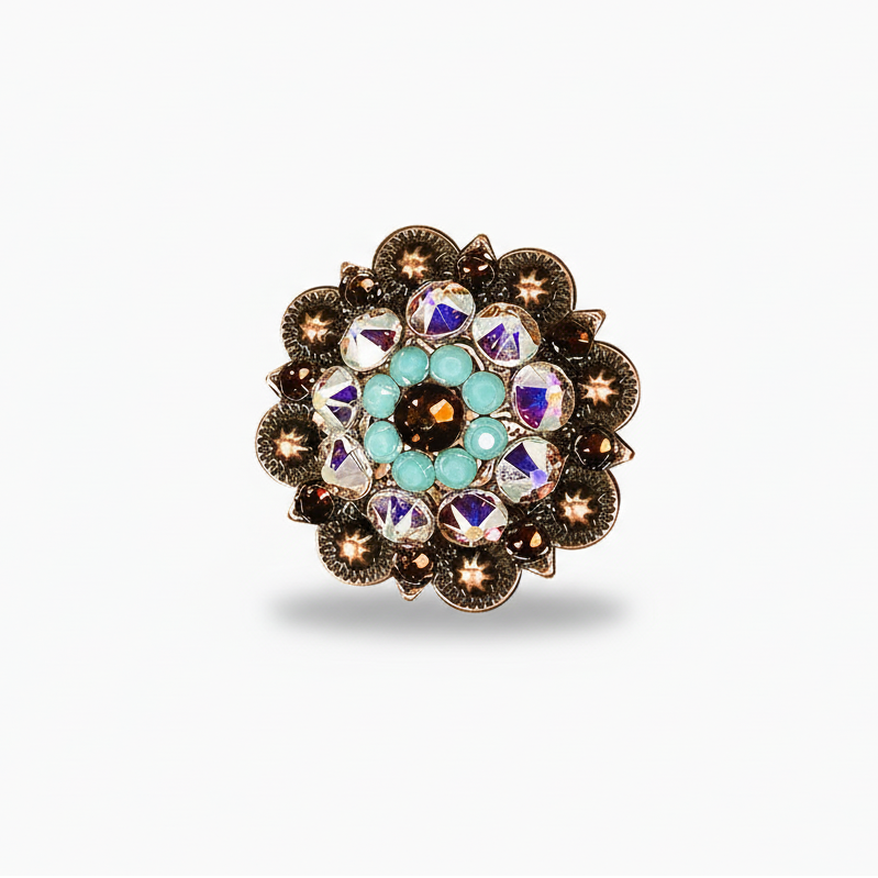 Copper Topaz - Turquoise - AB Crystal Conchos | Sizes 1"- 3" | Buckles | Saddle Set | Leather Rosettes | Slide