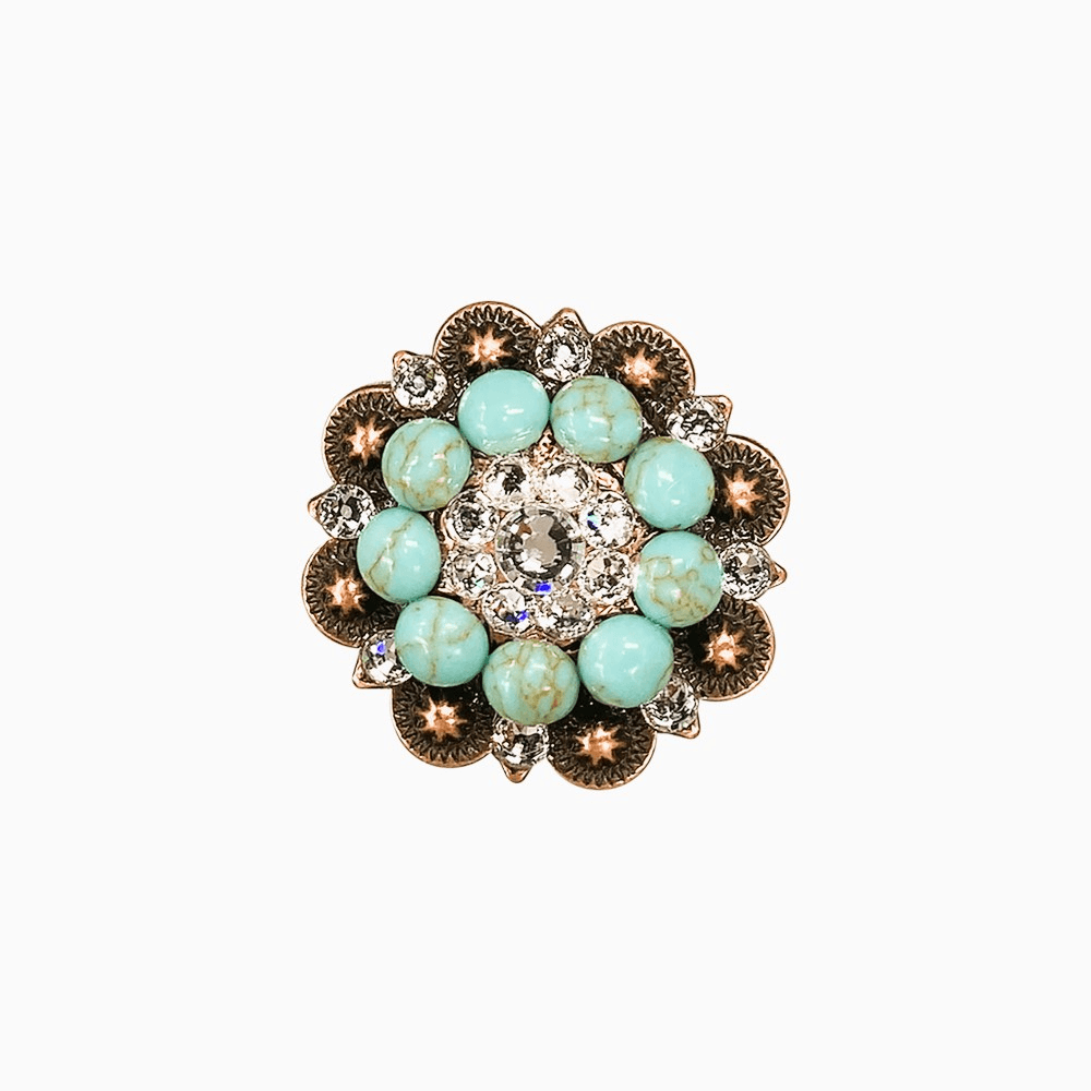 Fashion Turquoise & Clear Copper 1.5" European Crystal Concho - RODEO DRIVE