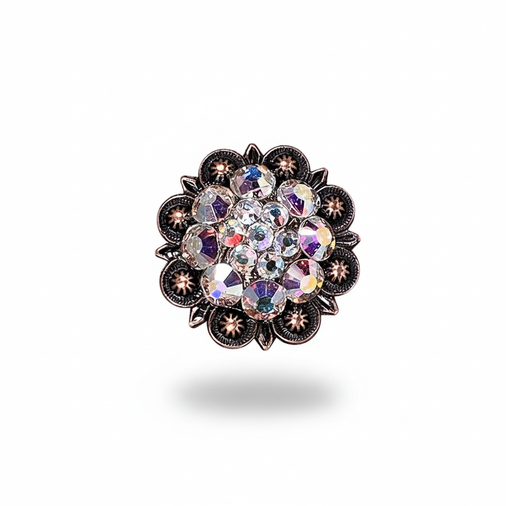 Copper AB Crystal Conchos | Sizes 1"- 3" | Buckles | Saddle Set | Leather Rosettes | Slide