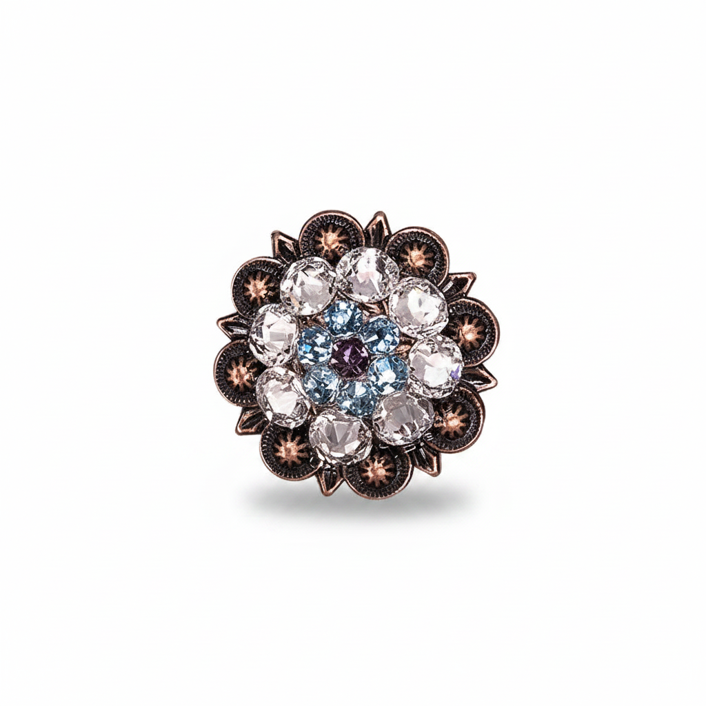 Copper Amethyst - Aqua - Clear Crystal Conchos | Sizes 1"- 3" | Buckles | Saddle Set | Leather Rosettes | Slide