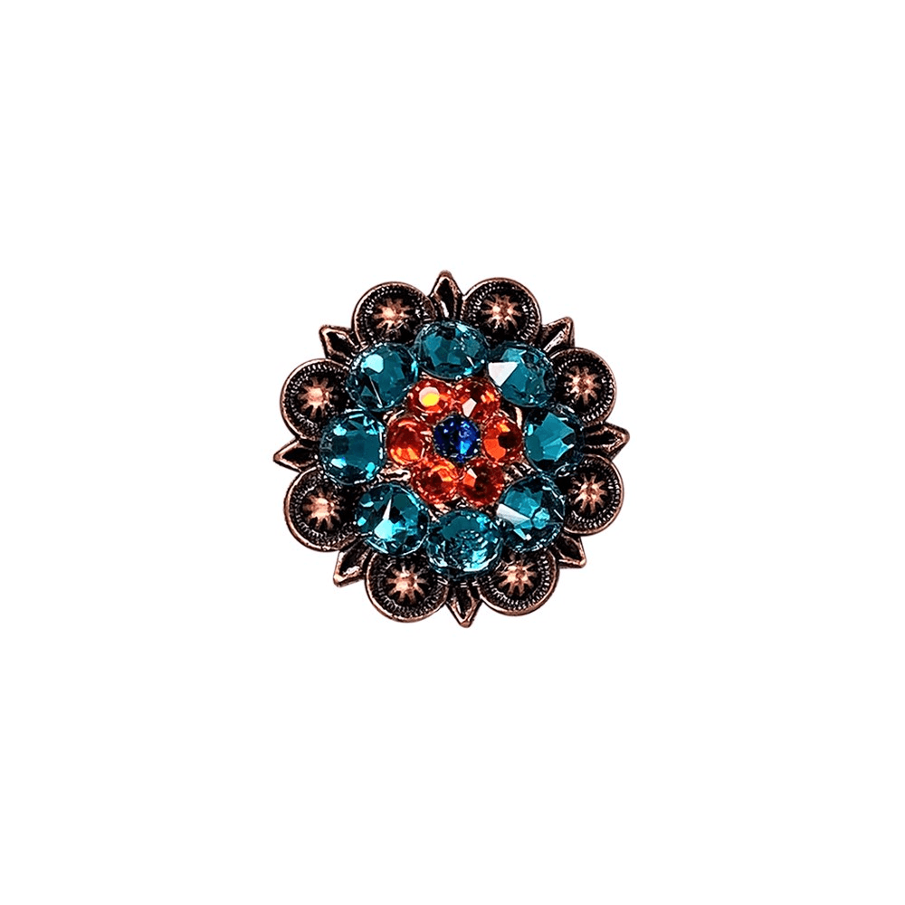 Capri Fire Opal & Teal Copper 1.25" European Crystal Concho - RODEO DRIVE