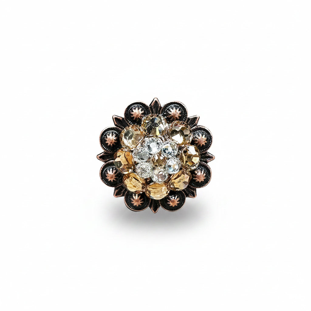 Copper Champagne - Clear Crystal Conchos | Sizes 1"- 3" | Buckles | Saddle Set | Leather Rosettes | Slide