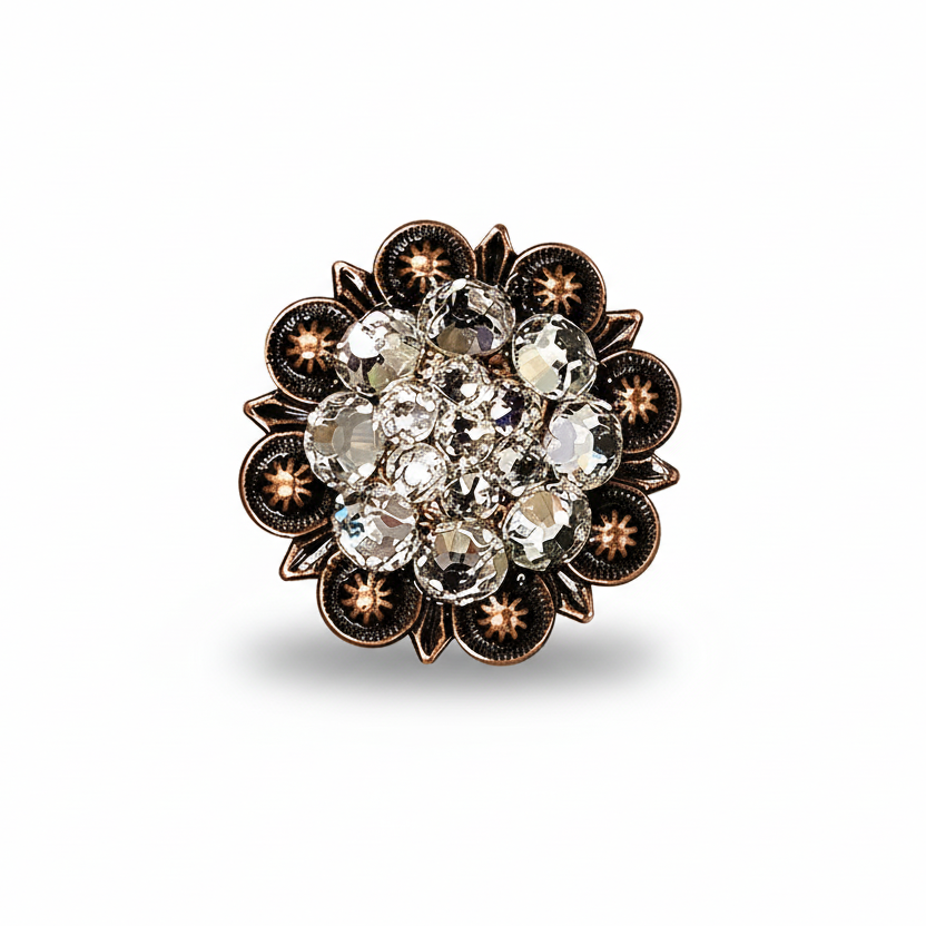 Copper Clear Crystal Conchos | Sizes 1"- 3" | Buckles | Saddle Set | Leather Rosettes | Slide