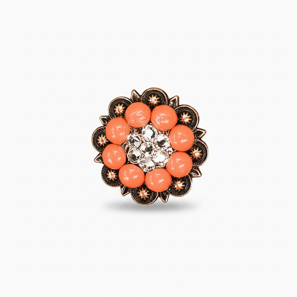 Copper Coral - Clear Crystal Conchos | Sizes 1"- 3" | Buckles | Saddle Set | Leather Rosettes | Slide