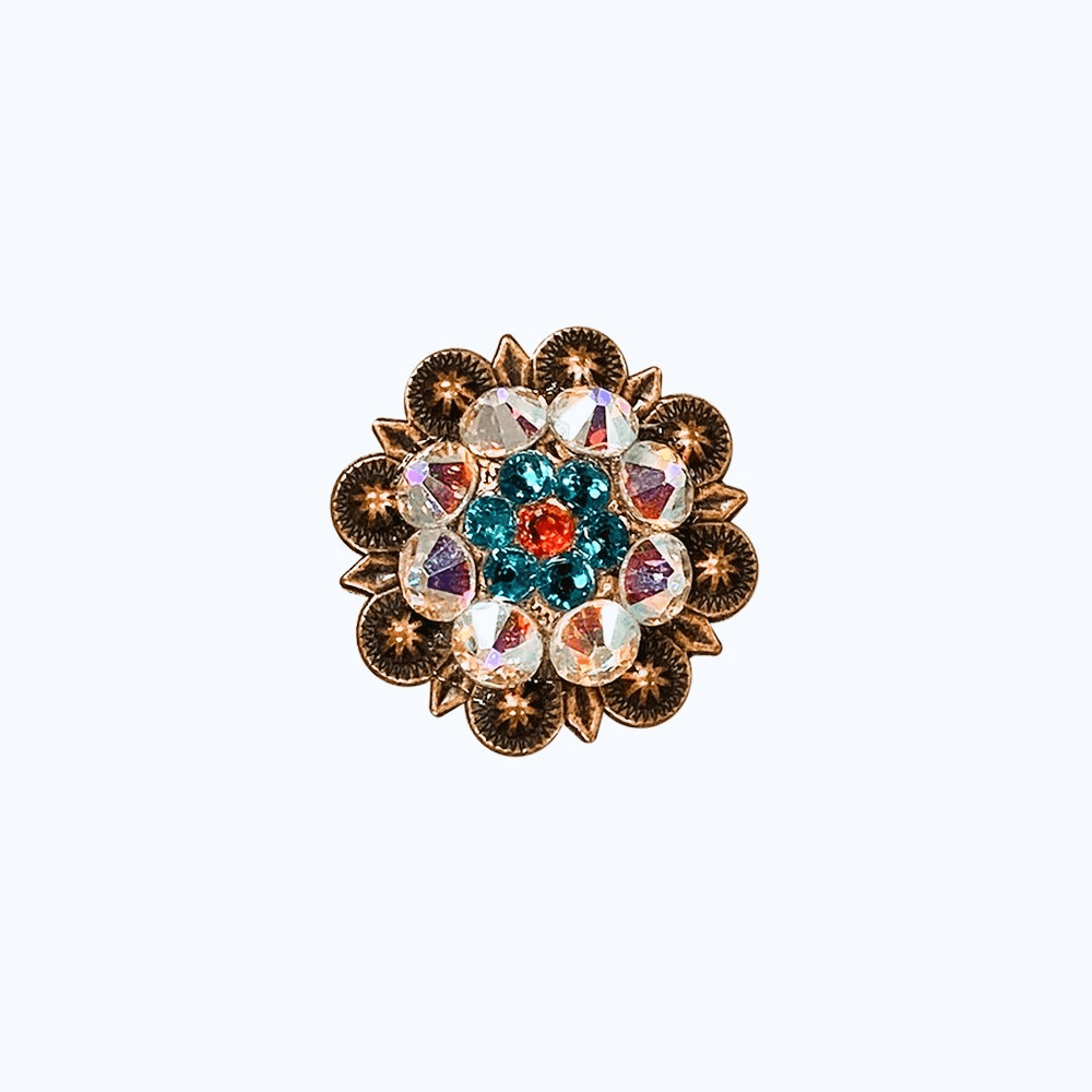 Fire Opal Teal & AB Copper 1.25" European Crystal Concho - RODEO DRIVE