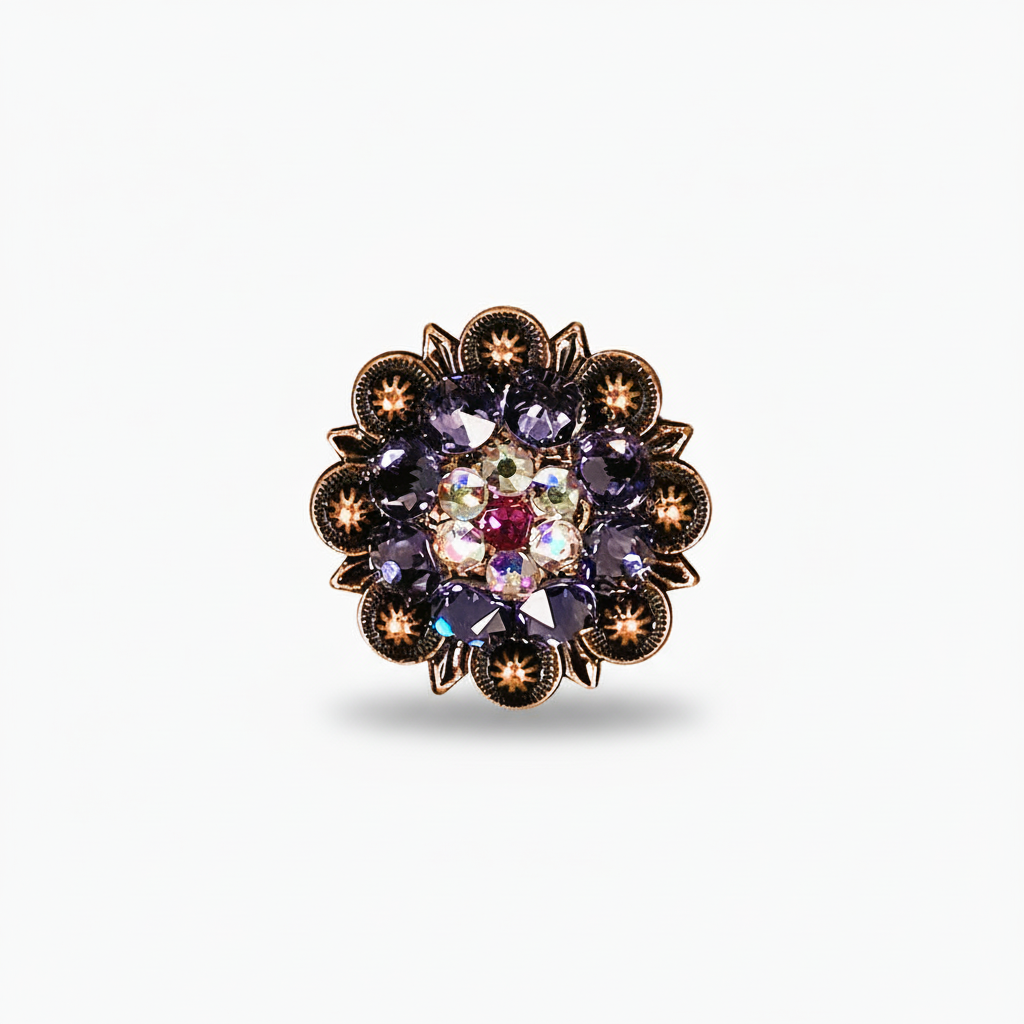Copper Fuchsia - AB - Lilac Crystal Conchos | Sizes 1"- 3" | Buckles | Saddle Set | Leather Rosettes | Slide