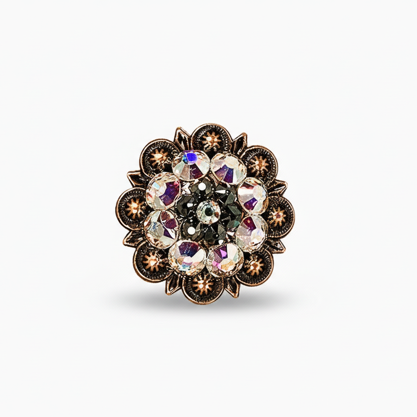 Copper Jet - AB Crystal Conchos | Sizes 1"- 3" | Buckles | Saddle Set | Leather Rosettes | Slide