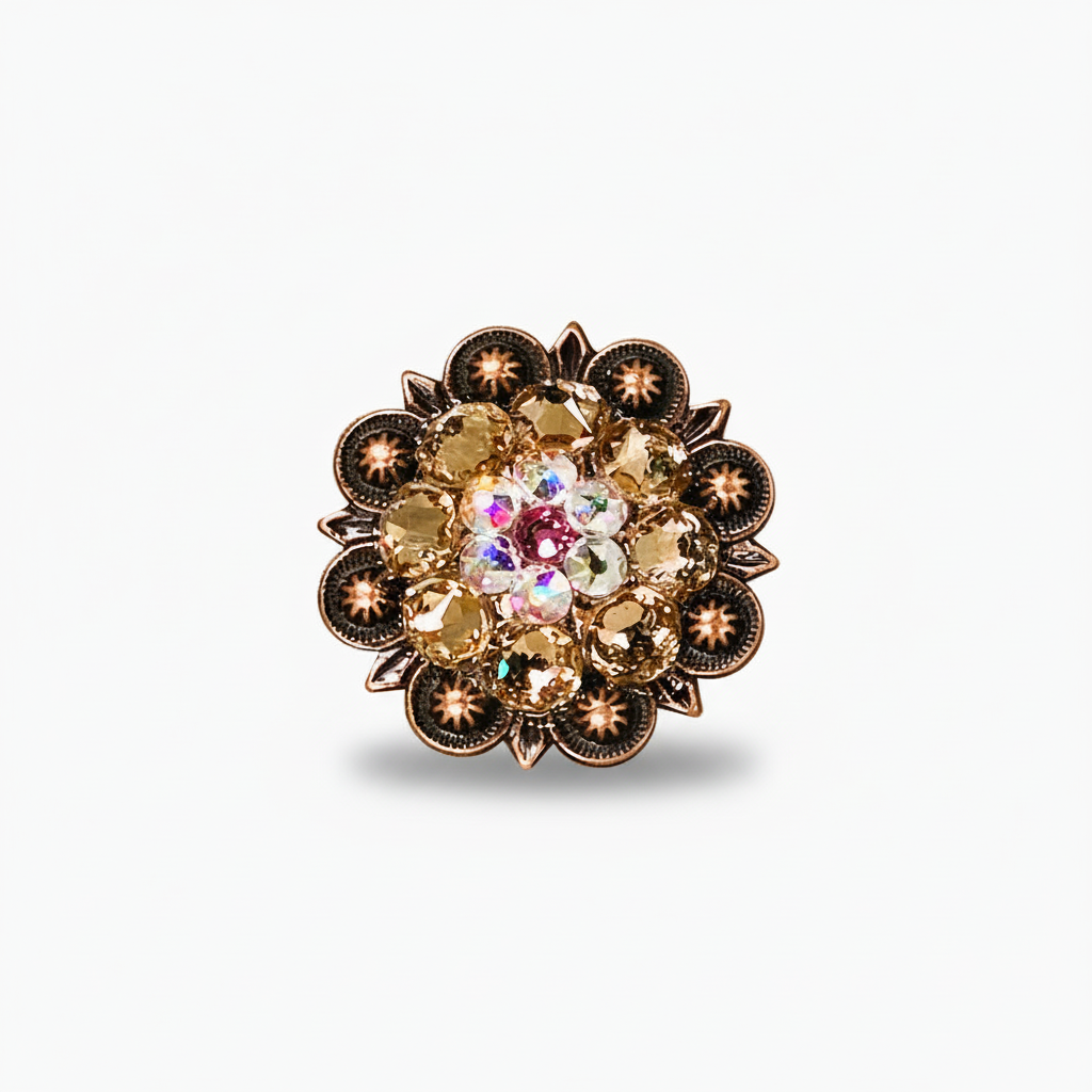 Copper Pink - AB - Champagne Crystal Conchos | Sizes 1"- 3" | Buckles | Saddle Set | Leather Rosettes | Slide