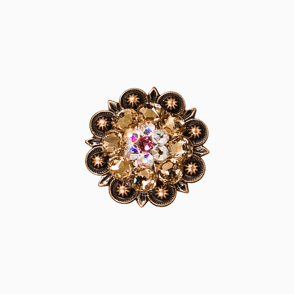 Pink AB & Champagne Copper 1.25" European Crystal Concho - RODEO DRIVE