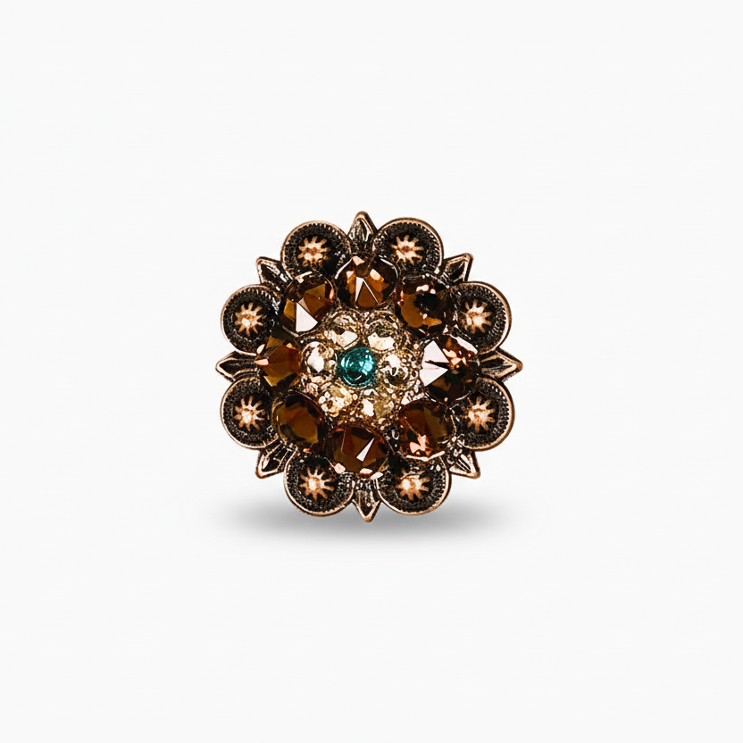 Copper Teal - Champagne - Topaz Crystal Conchos | Sizes 1"- 3" | Buckles | Saddle Set | Leather Rosettes | Slide