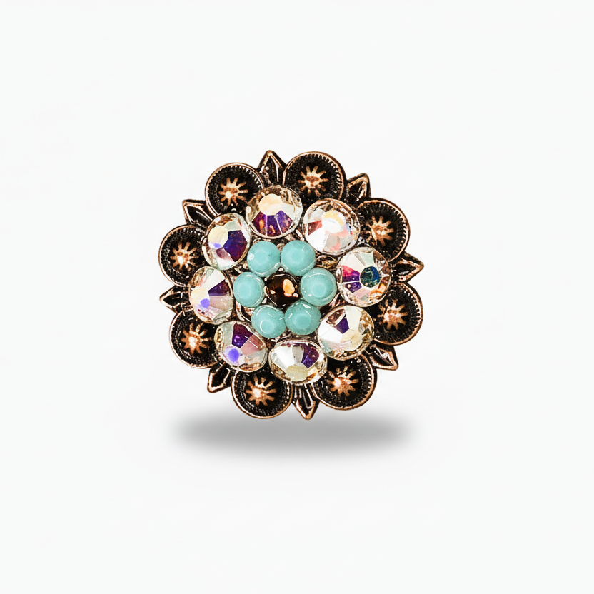 Copper Topaz - Turquoise - AB Crystal Conchos | Sizes 1"- 3" | Buckles | Saddle Set | Leather Rosettes | Slide