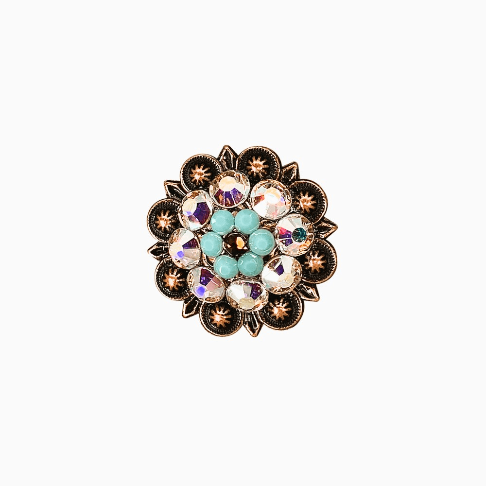 Topaz Turquoise & AB Copper 1.25" European Crystal Concho - RODEO DRIVE