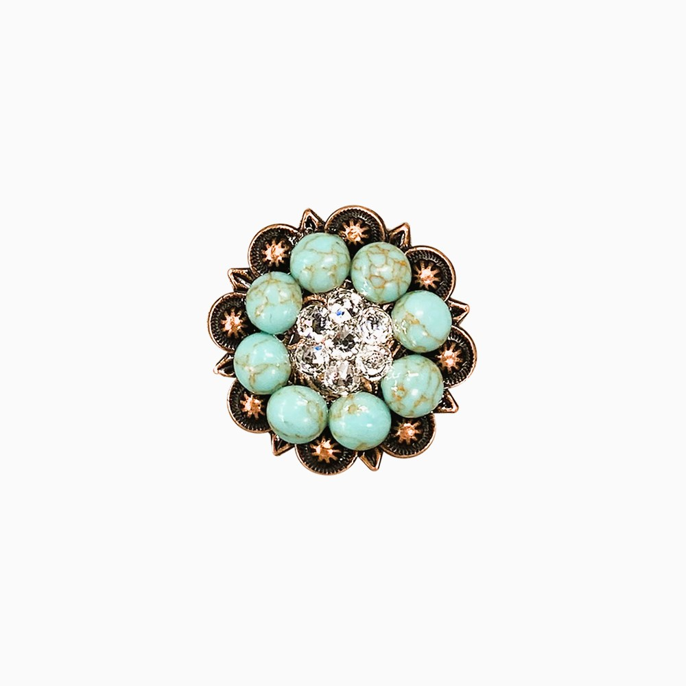 Copper Turquoise - Clear - Crystal Conchos Sizes from 1"- 3" and Buckles