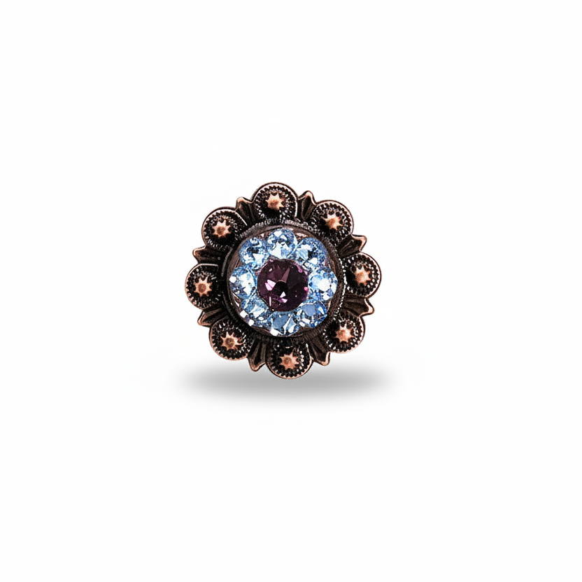 Copper Amethyst - Aqua - Clear Crystal Conchos | Sizes 1"- 3" | Buckles | Saddle Set | Leather Rosettes | Slide