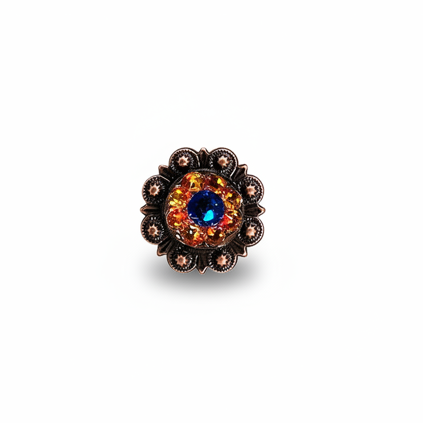 Copper Capri - Fire Opal - Teal Crystal Conchos | Sizes 1"- 3" | Buckles | Saddle Set | Leather Rosettes | Slide