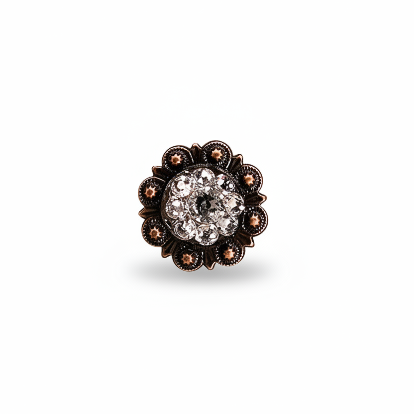 Copper Clear Crystal Conchos | Sizes 1"- 3" | Buckles | Saddle Set | Leather Rosettes | Slide