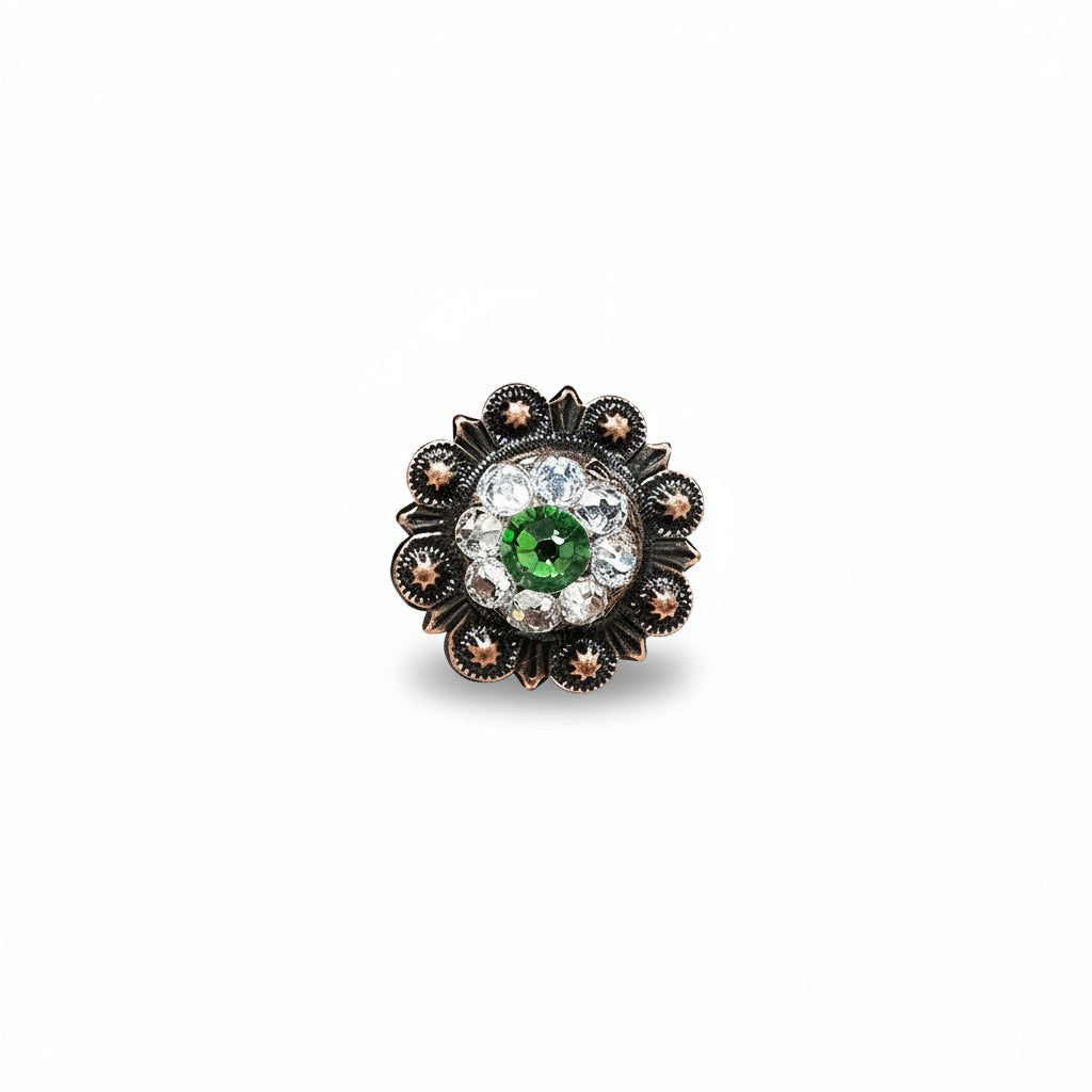 Copper Fern - Clear Crystal Conchos | Sizes 1"- 3" | Buckles | Saddle Set | Leather Rosettes | Slide