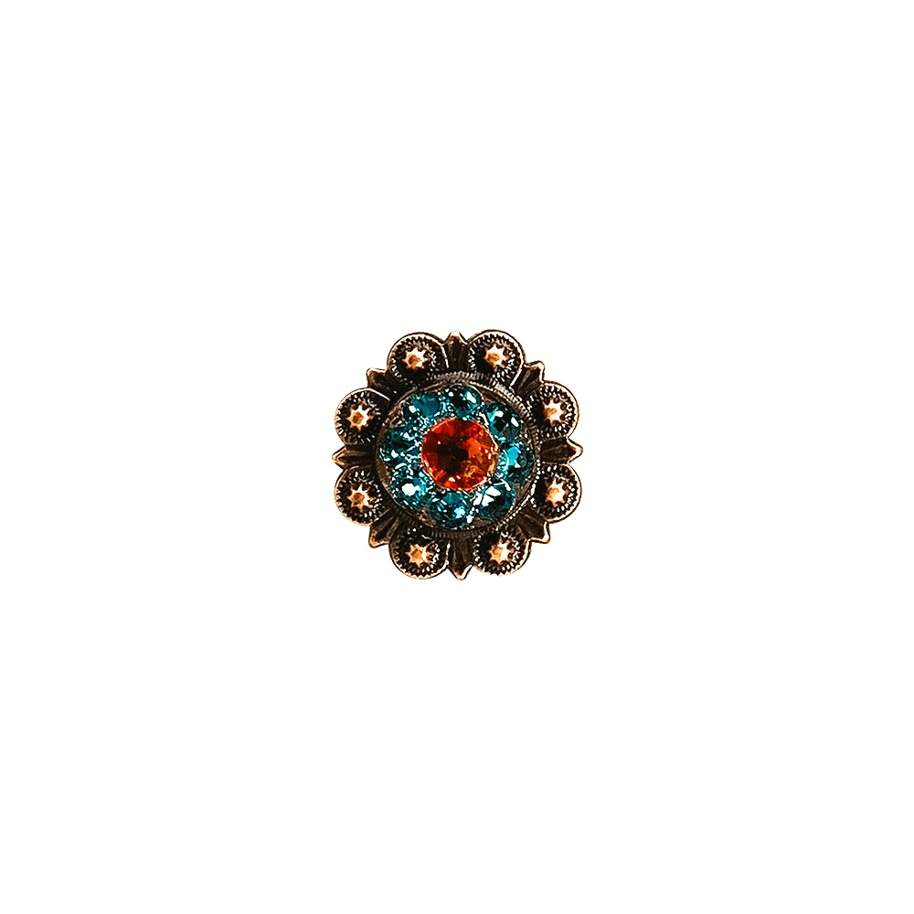 Fire Opal & Teal Copper 1" European Crystal Concho - RODEO DRIVE