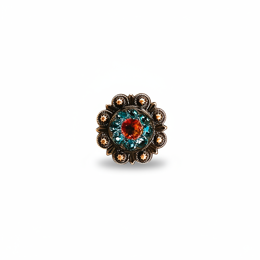 Copper Fire Opal - Teal - AB Crystal Conchos | Sizes 1"- 3" | Buckles | Saddle Set | Leather Rosettes | Slide