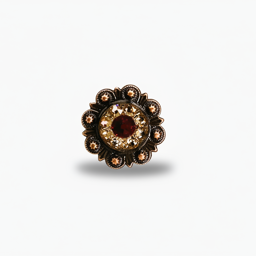 Copper Ruby - Jet - Champagne Crystal Conchos | Sizes 1"- 3" | Buckles | Saddle Set | Leather Rosettes | Slide