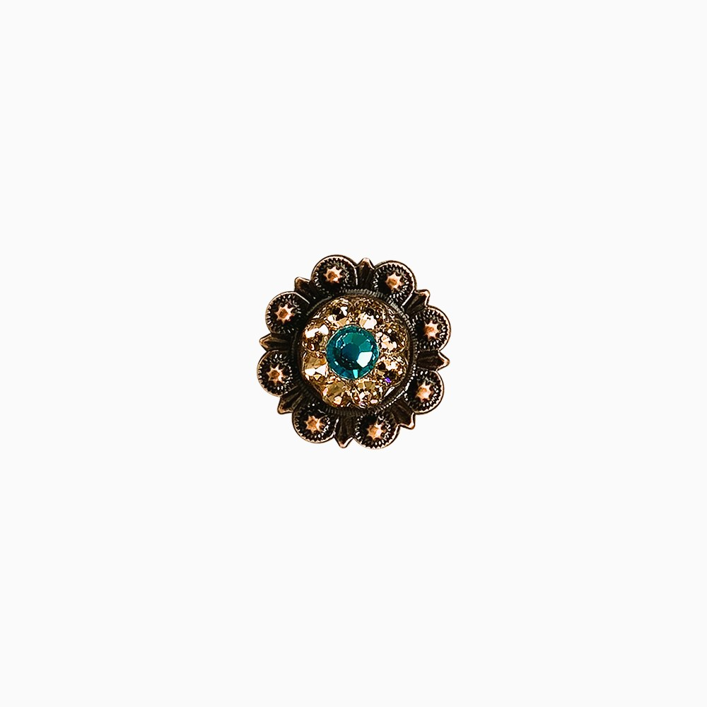 Copper Teal, Champagne Crystal Conchos Sizes from 1"-3" and Buckles