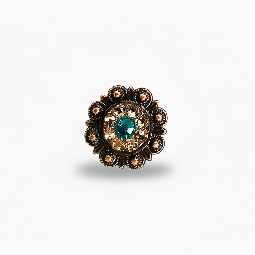 Copper Teal - Champagne Crystal Conchos | Sizes 1"- 3" | Buckles | Saddle Set | Leather Rosettes | Slide