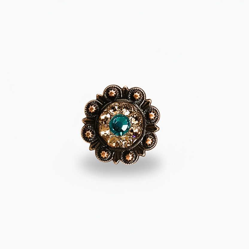 Copper Teal - Champagne - Topaz Crystal Conchos | Sizes 1"- 3" | Buckles | Saddle Set | Leather Rosettes | Slide