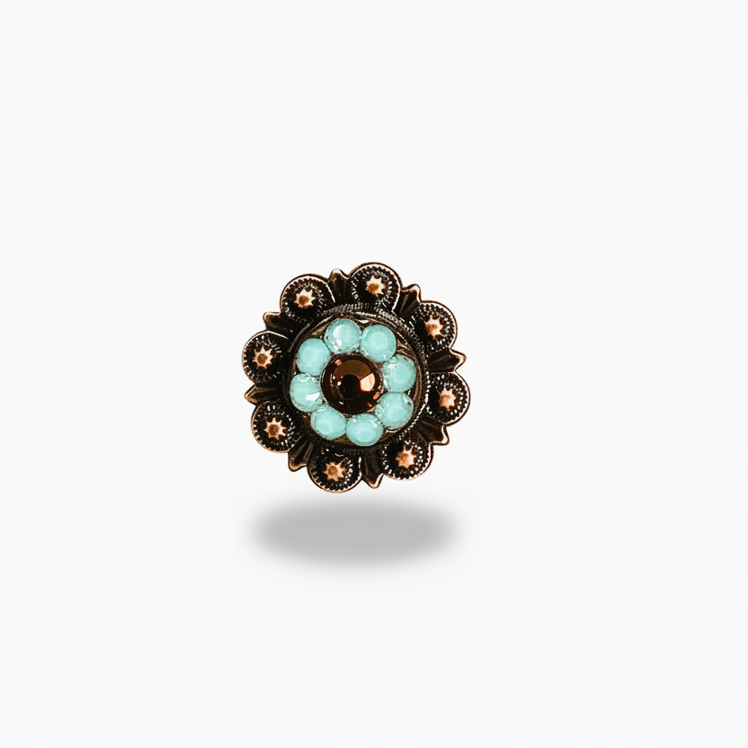 Copper Topaz - Turquoise - AB Crystal Conchos | Sizes 1"- 3" | Buckles | Saddle Set | Leather Rosettes | Slide