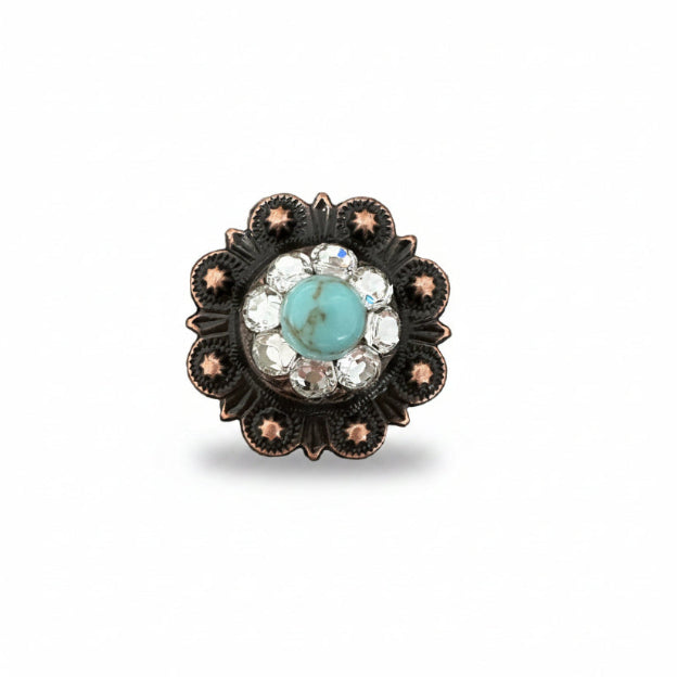 Copper Turquoise - Clear Crystal Conchos | Sizes 1"- 3" | Buckles | Saddle Set | Leather Rosettes | Slide
