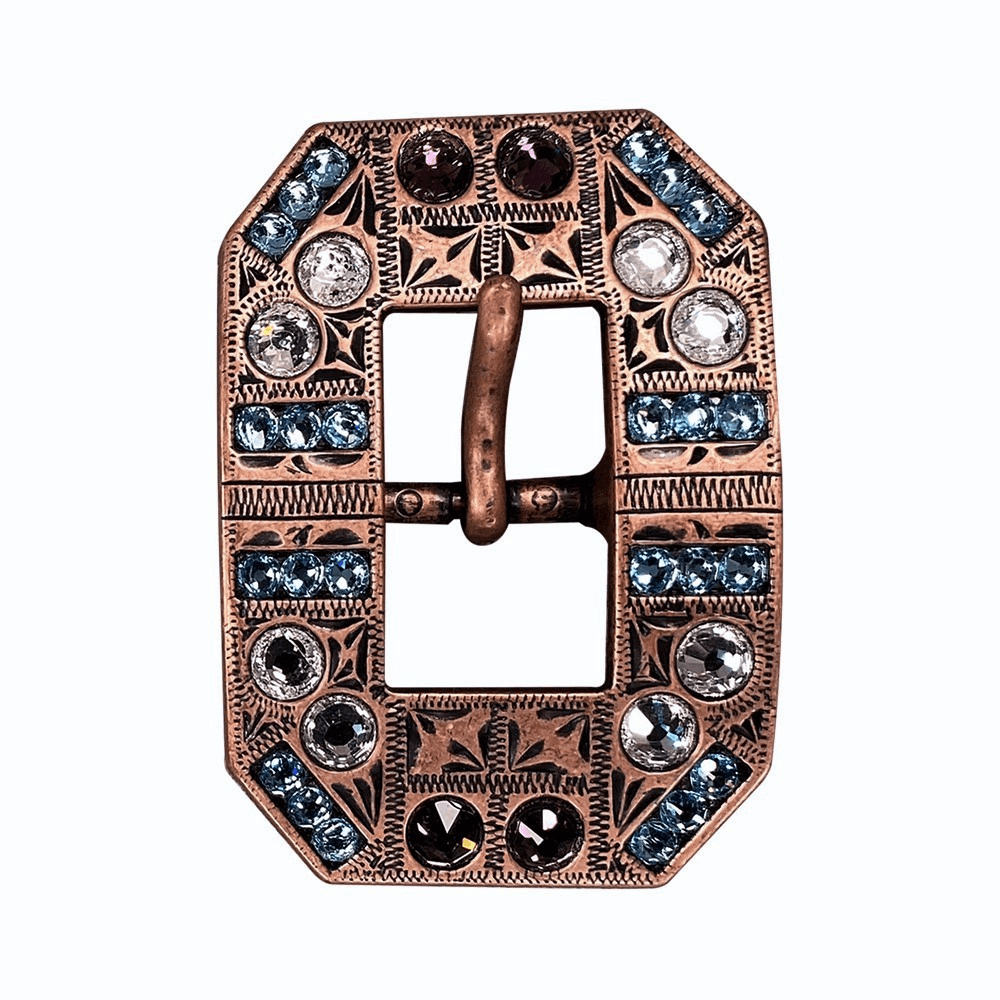 Amethyst, Aqua & Clear Copper European Crystal Square Cart Buckle - RODEO DRIVE
