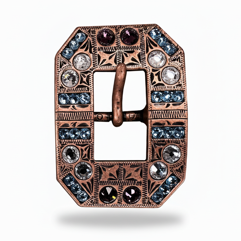 Copper Amethyst - Aqua - Clear Crystal Conchos | Sizes 1"- 3" | Buckles | Saddle Set | Leather Rosettes | Slide