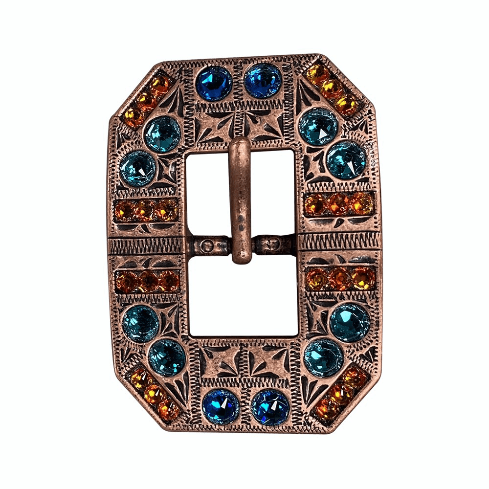 Capri Fire Opal & Teal Copper European Crystal Square Cart Buckle - RODEO DRIVE