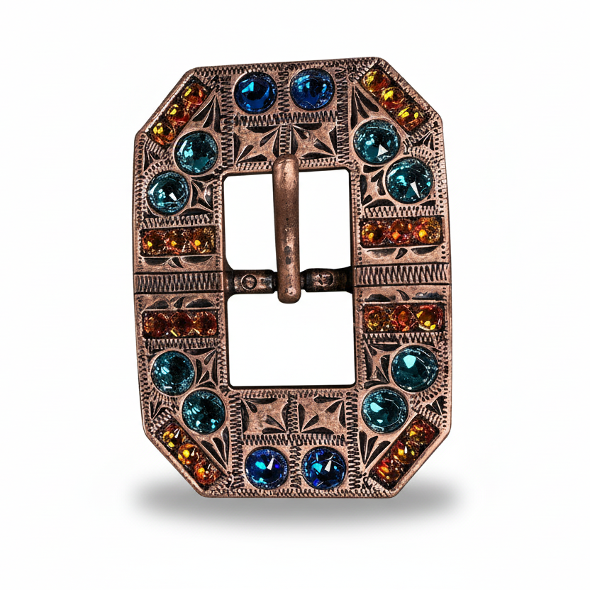 Copper Capri - Fire Opal - Teal Crystal Conchos | Sizes 1"- 3" | Buckles | Saddle Set | Leather Rosettes | Slide