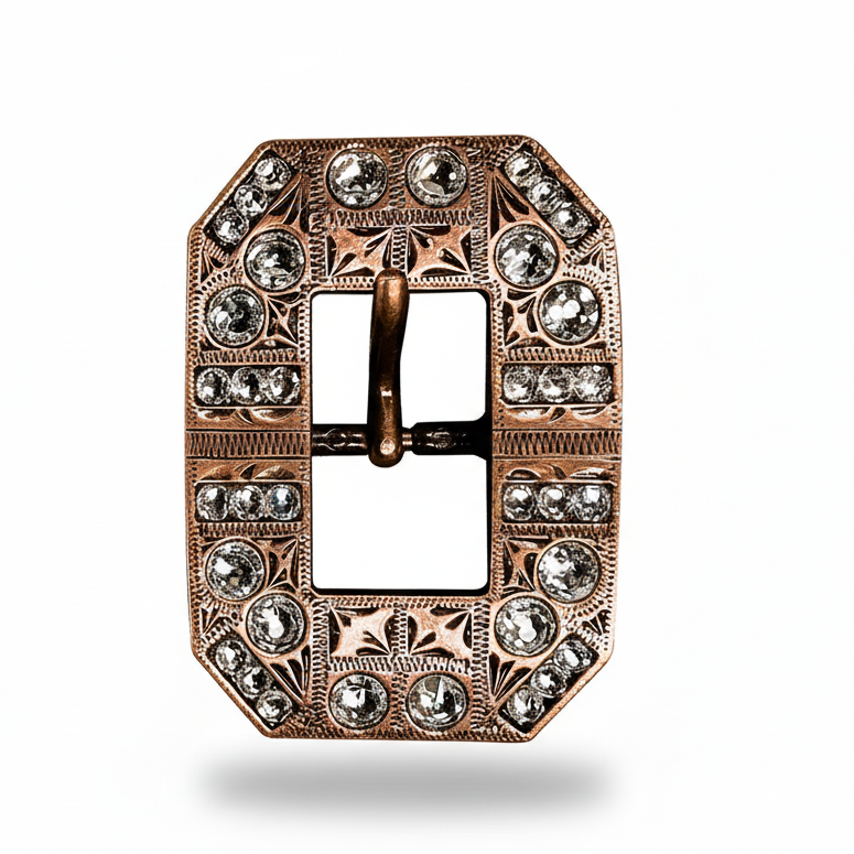 Copper Clear Crystal Conchos | Sizes 1"- 3" | Buckles | Saddle Set | Leather Rosettes | Slide