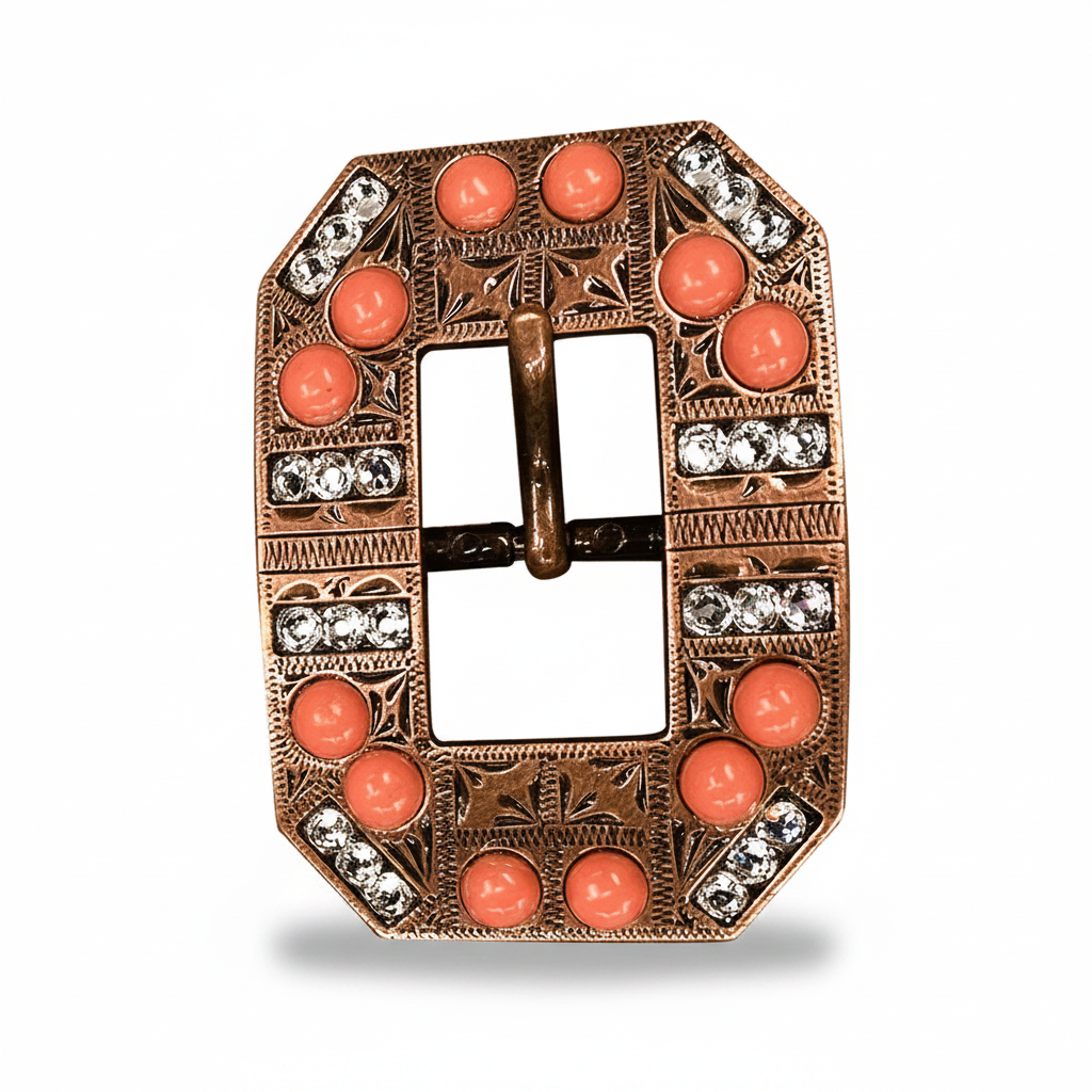 Copper Coral - Clear Crystal Conchos | Sizes 1"- 3" | Buckles | Saddle Set | Leather Rosettes | Slide