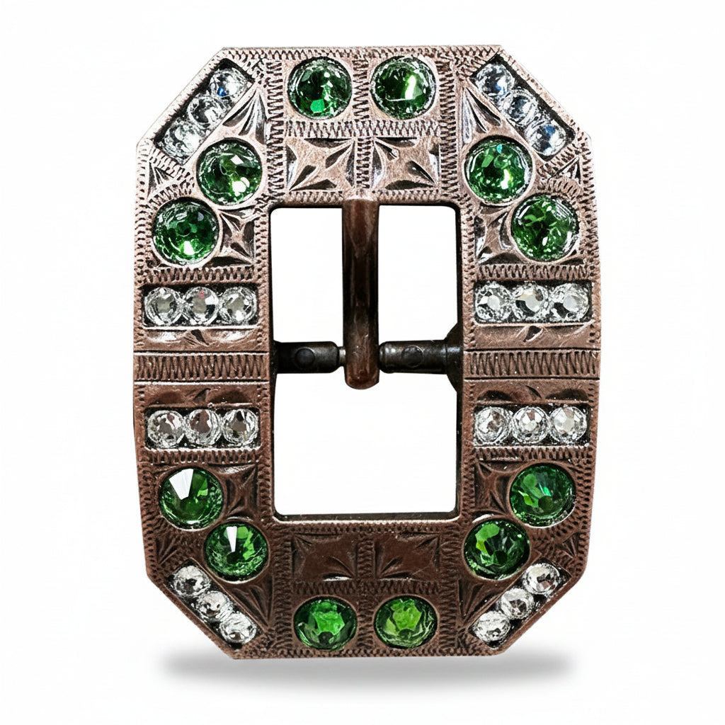 Copper Fern - Clear Crystal Conchos | Sizes 1"- 3" | Buckles | Saddle Set | Leather Rosettes | Slide
