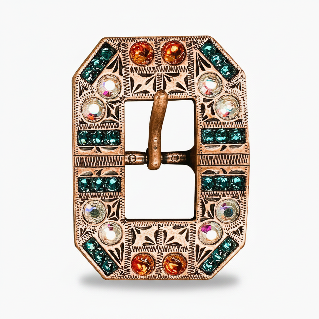 Copper Fire Opal - Teal - AB Crystal Conchos | Sizes 1"- 3" | Buckles | Saddle Set | Leather Rosettes | Slide