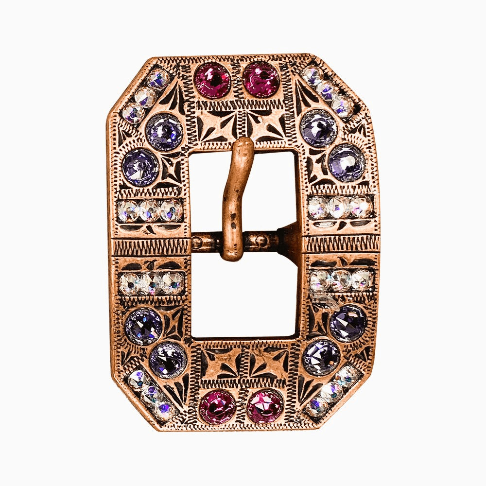 Fuchsia, AB & Lilac Copper European Crystal Square Cart Buckle - RODEO DRIVE