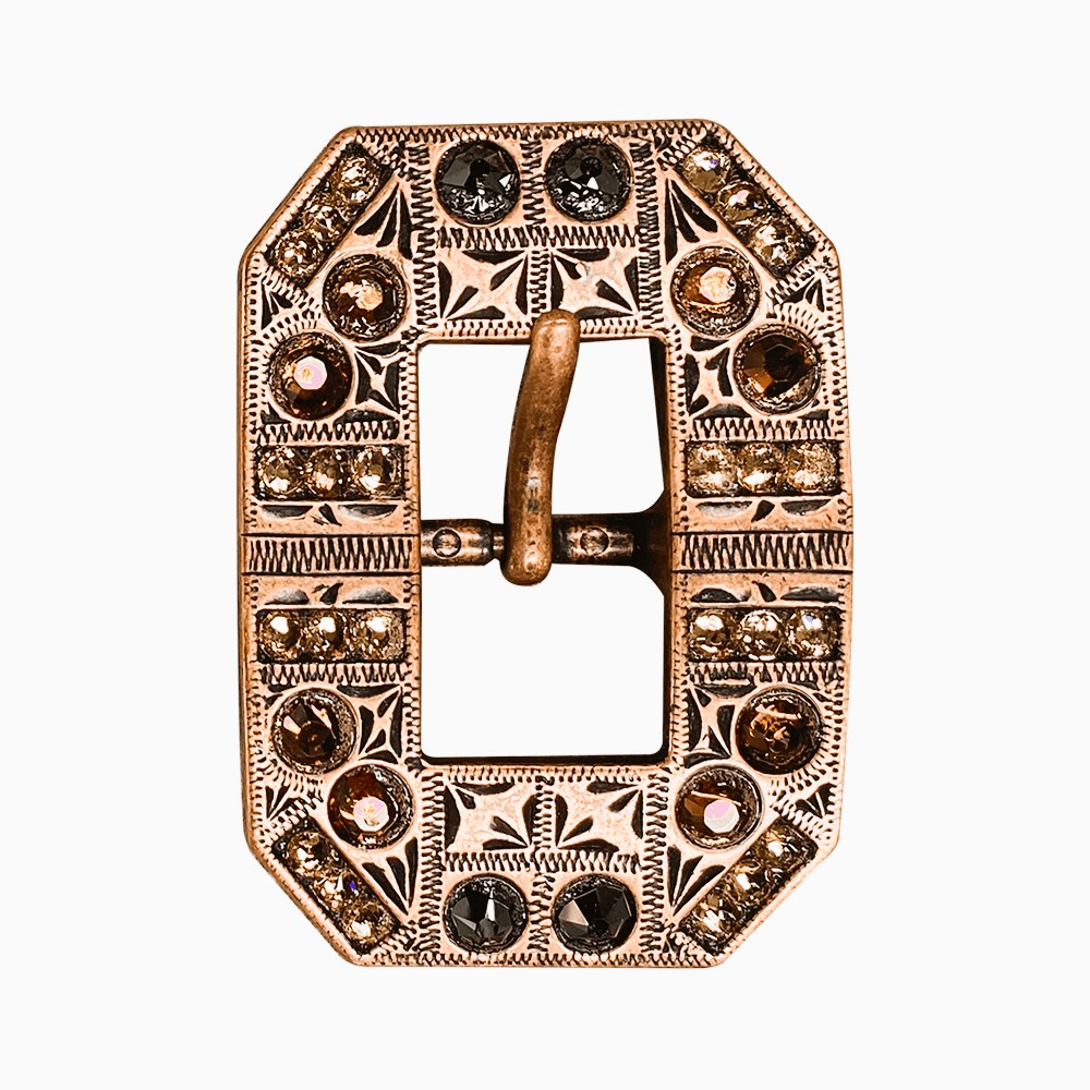 Jet Champagne & Topaz Copper European Crystal Square Cart Buckle - RODEO DRIVE