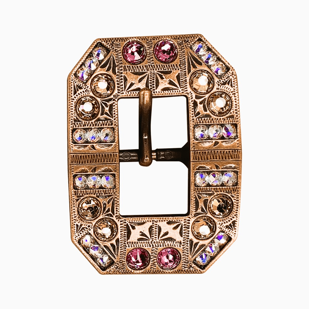 Pink AB & Champagne Copper European Crystal Square Cart Buckle - RODEO DRIVE