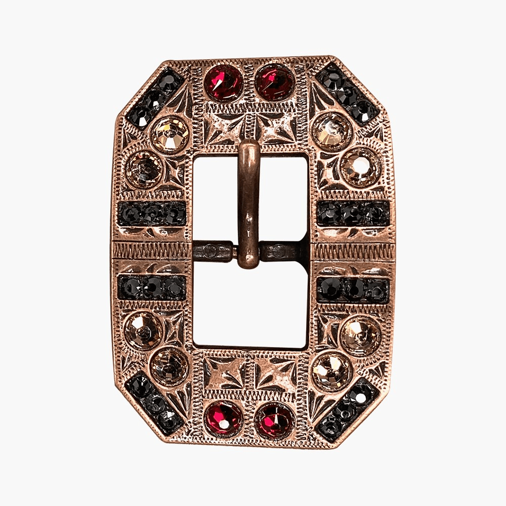 Ruby Jet & Champagne Copper European Crystal Square Cart Buckle - RODEO DRIVE