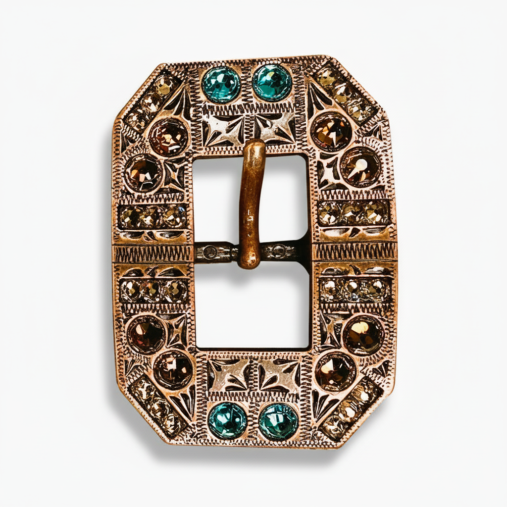 Copper Teal - Champagne - Topaz Crystal Conchos | Sizes 1"- 3" | Buckles | Saddle Set | Leather Rosettes | Slide