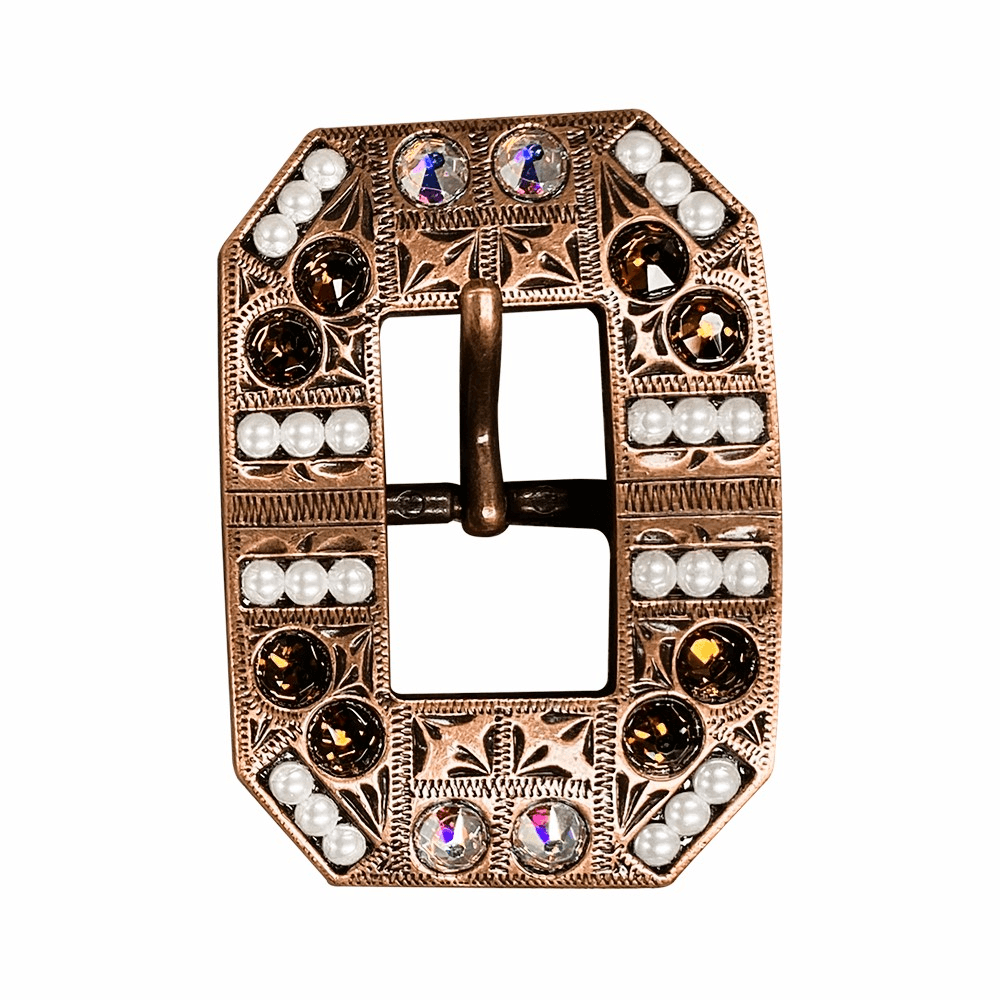 Topaz, AB & Pearl Copper European Crystal Square Cart Buckle - RODEO DRIVE