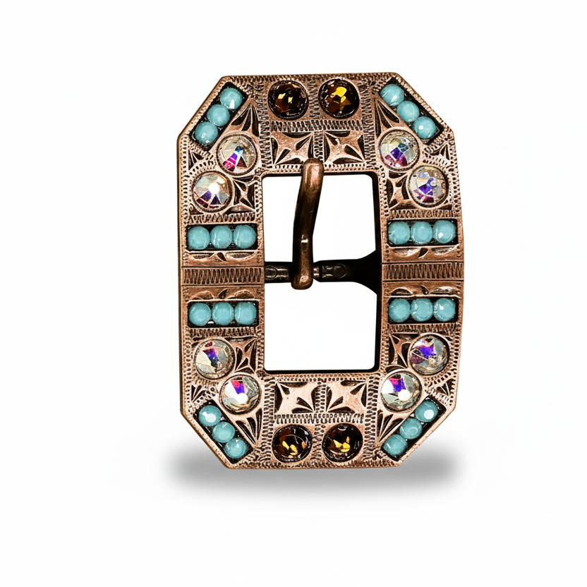 Copper Topaz - Turquoise - AB Crystal Conchos | Sizes 1"- 3" | Buckles | Saddle Set | Leather Rosettes | Slide