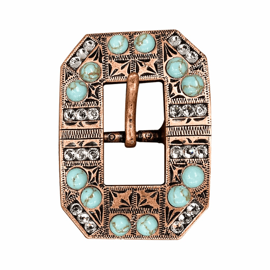Fashion Turquoise & Clear Copper European Crystal Square Cart Buckle - RODEO DRIVE