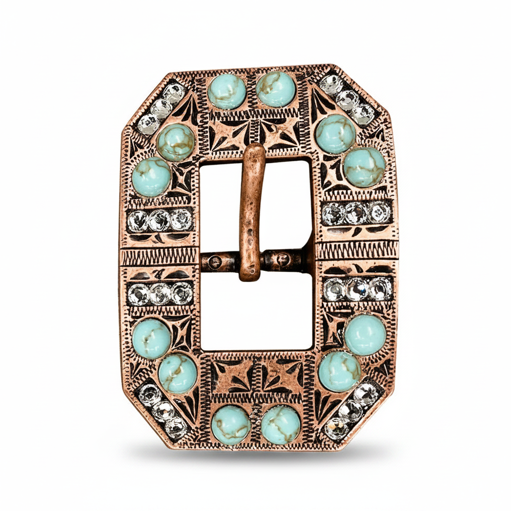 Copper Turquoise - Clear Crystal Conchos | Sizes 1"- 3" | Buckles | Saddle Set | Leather Rosettes | Slide