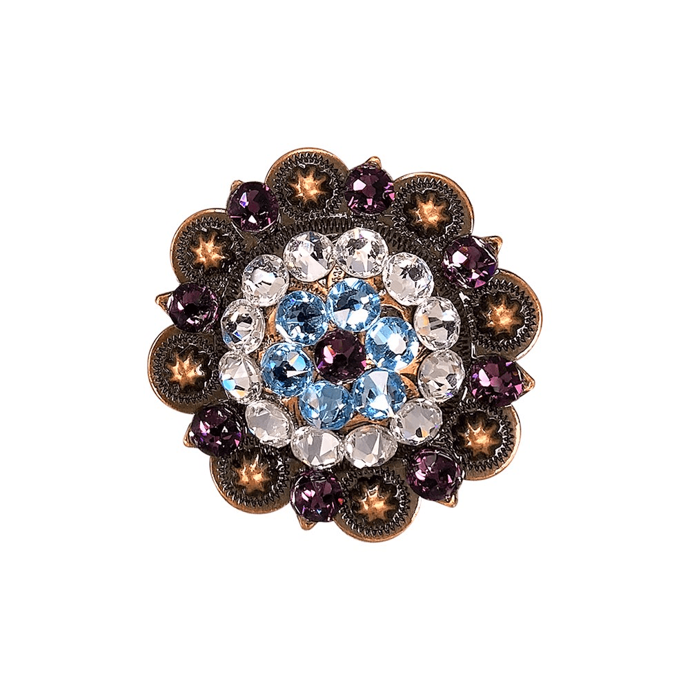 Amethyst, Aqua & Clear Copper 2" European Crystal Concho - RODEO DRIVE