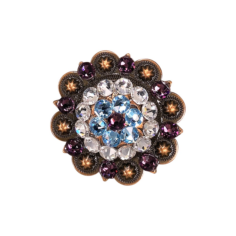 Copper Amethyst, Aqua, Clear Crystal Conchos Sizes from 1"-3" and Buckles