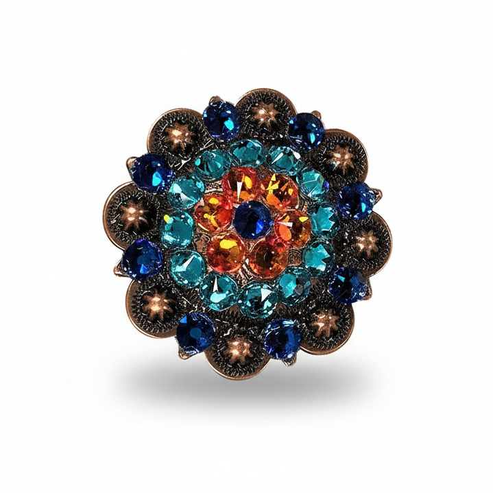 Copper Capri - Fire Opal - Teal Crystal Conchos | Sizes 1"- 3" | Buckles | Saddle Set | Leather Rosettes | Slide