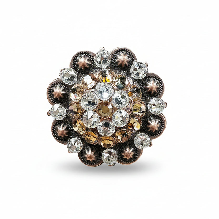 Copper Champagne - Clear Crystal Conchos | Sizes 1"- 3" | Buckles | Saddle Set | Leather Rosettes | Slide
